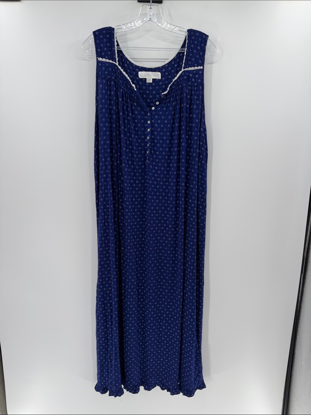 Eileen West Women's Sleeveless Nautical Nightgown - Navy/White - Large